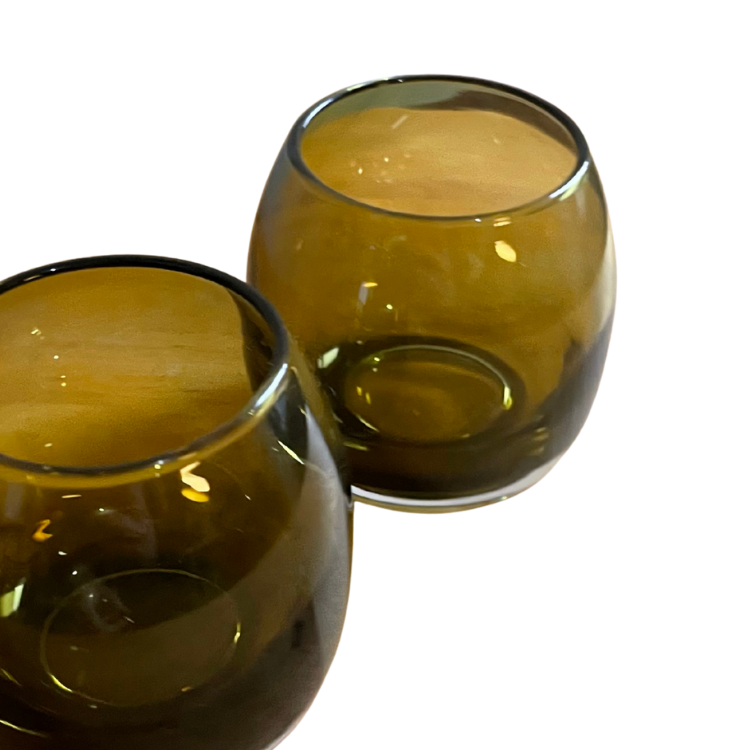 Olive green roly-poly glasses (set of 2)