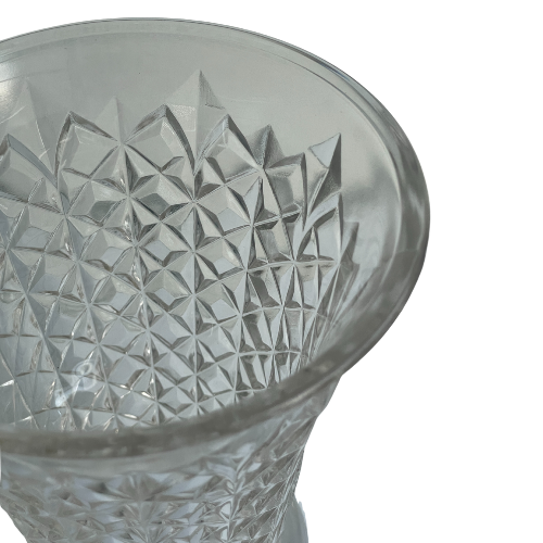 Vintage Clear Pressed Glass Diamond Pattern Vase