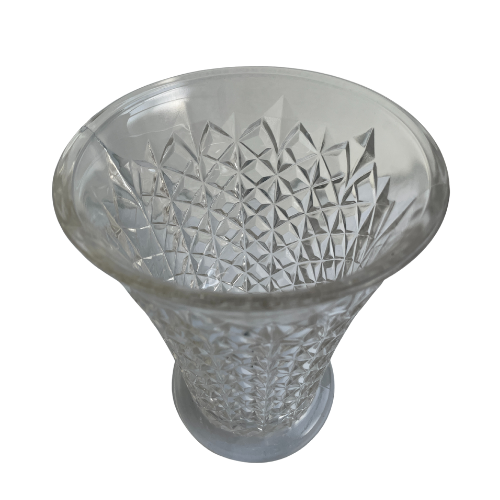 Vintage Clear Pressed Glass Diamond Pattern Vase