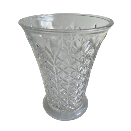 Vintage Clear Pressed Glass Diamond Pattern Vase