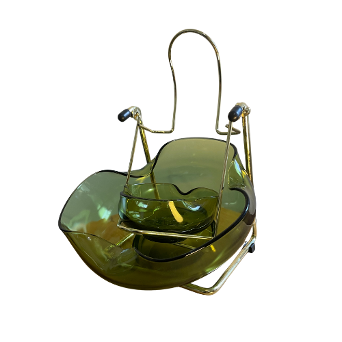 Mid-Century Modern Green Glass Chip & Dip Set