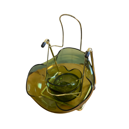 Mid-Century Modern Green Glass Chip & Dip Set