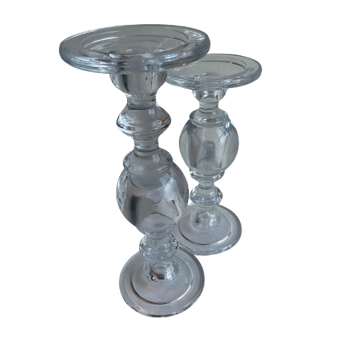 Vintage clear Glass Candlesticks (pair)
