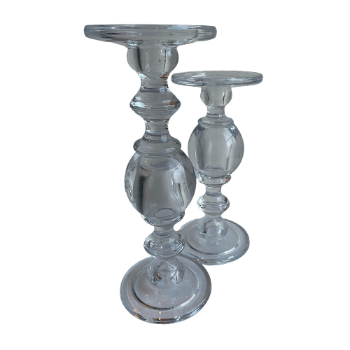 Vintage clear Glass Candlesticks (pair)