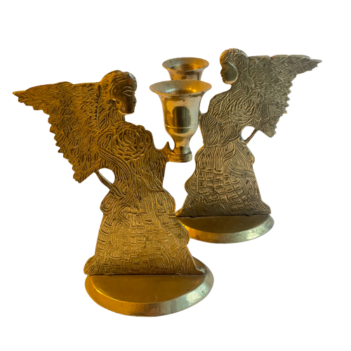 Vintage Brass Angel Candle Holders