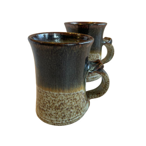 Handmade Stoneware Speckled Drip Mugs (pair)