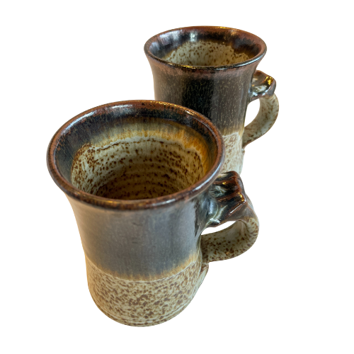 Handmade Stoneware Speckled Drip Mugs (pair)