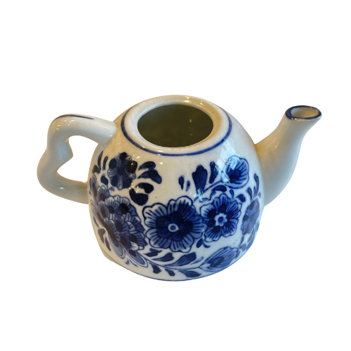 Vintage Blue & White Ceramic Teapot and Cup Set
