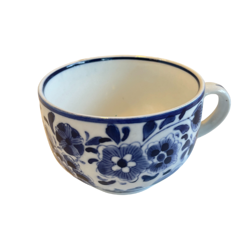 Vintage Blue & White Ceramic Teapot and Cup Set