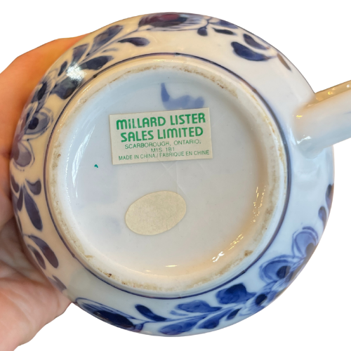 Vintage Blue & White Ceramic Teapot and Cup Set