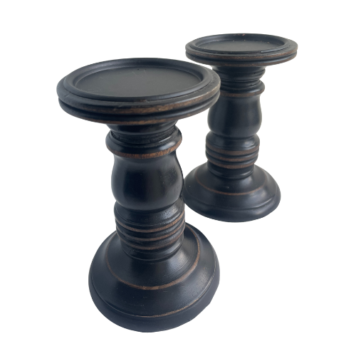Classic Turned Wooden Pedestal Candle Holders