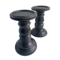 Classic Turned Wooden Pedestal Candle Holders