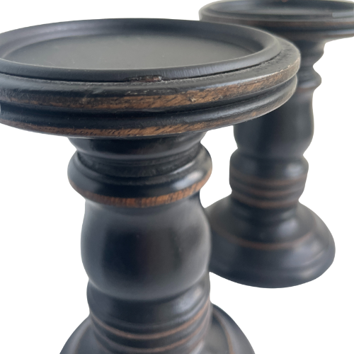 Classic Turned Wooden Pedestal Candle Holders