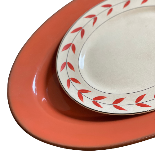 Ceramic serving platter with a matching plate