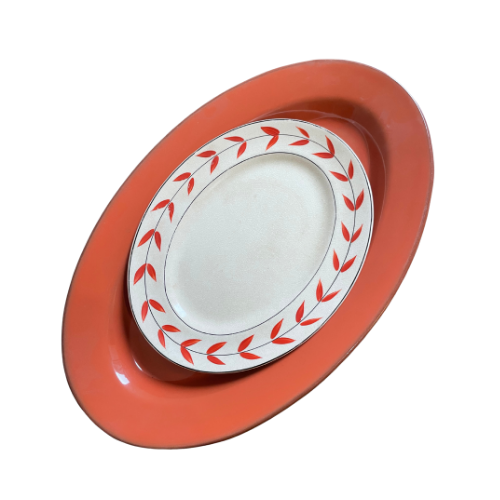 Ceramic serving platter with a matching plate
