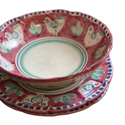 Vietri Solimene Campagna ceramic pasta bowl and two plates