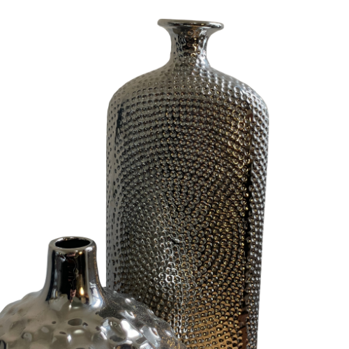 Silver textured vase duo