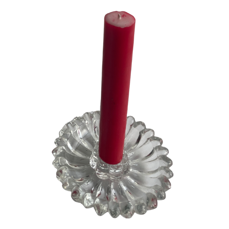 Vintage clear glass mismatched taper candle holders (Set of 2)