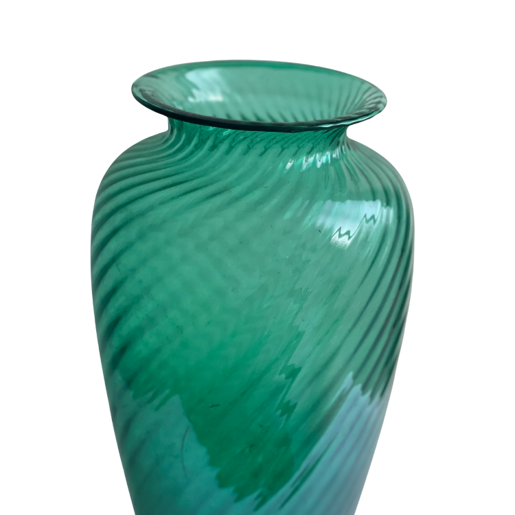 Emerald green swirled handblown glass vase