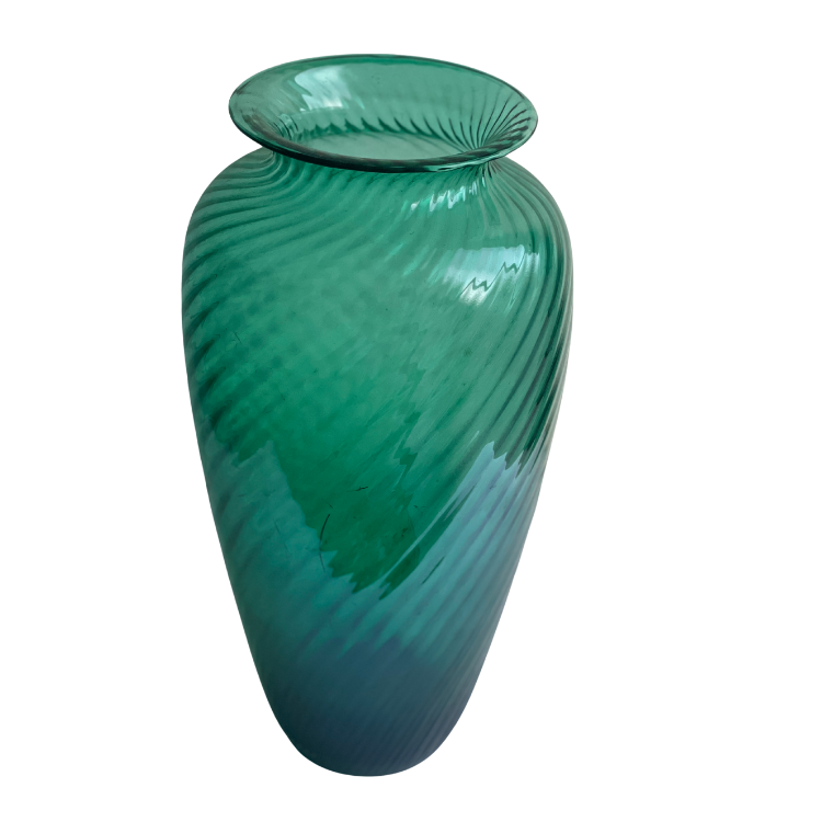 Emerald green swirled handblown glass vase